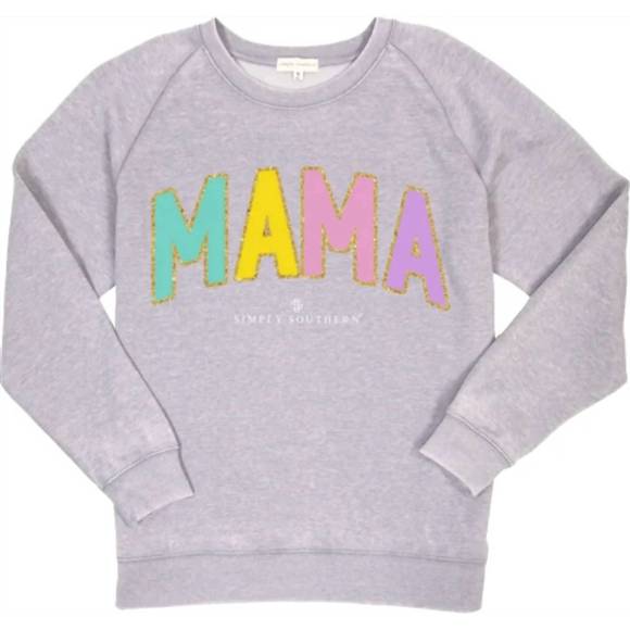 NEW SIMPLY SOUTHERN varsity patch crew sweatshirts in mama - Picture 2 of 3